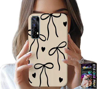 Zdjęcie produktu dla Etui Do Realme 7 - Beżowe Kokardki Wstążka Modne Wzory