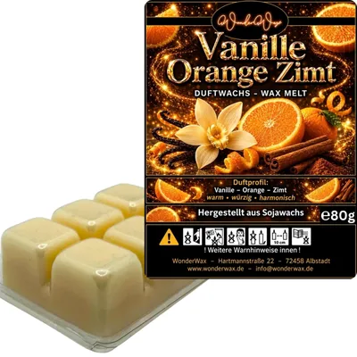 Produktbild von WonderWax Duftwachs Wax Melts für Duftlampe, 6 Würfel Duftmelt Wachsmelt Sojawachs Duftwachs Würfel für Raumdüfte, Wachs Duftöl Winter Indoor Schmelzen für Aromalampe Spicy Vanille Orange Zimt