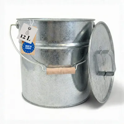 Imagen del producto de Cubeta de 12 litros con tapa, galvanizada, ideal para accesorios de chimenea