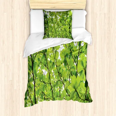Produktbild von ABAKUHAUS Blätter Mantele, Sommer Frische Blätter, Milbensicher Allergiker geeignet mit Kissenbezügen, 135 cm x 200 cm - 80 x 80 cm, Grün