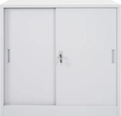 Produktbild von Aktenschrank Boston HWC-F41, Stahlschrank Büroschrank, mit abschließbaren Schiebetüren 90x90x45cm  grau