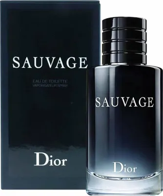 A product shot of Dior Sauvage Eau de Toilette for men, with the box and bottle displayed side-by-side against a dark background.