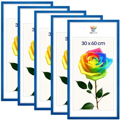 Produktbild von MG Design 5er Set Bilderrahmen Blau 30x60 cm - Posterrahmen Echtholz mit Acrylglas, verstärkte Wandaufhängung, hoch/quer