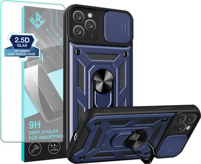 Produktbild von Armor Handyhülle für Apple iPhone 11 Pro mit 9H Displayglas Displayschutz Kameraschutz Handy Panzer Case Cover Schutzhülle Outdoor Farbe: Blau