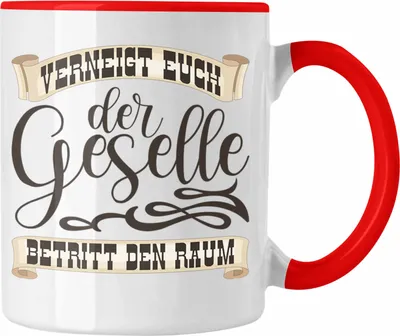 Produktbild von Trendation - Gesellenprüfung Bestanden Tasse Geschenk Geselle 2025 Bestandene Prüfungen Geschenkidee Handwerk Verneigt Euch Der Geselle Betritt (Rot)