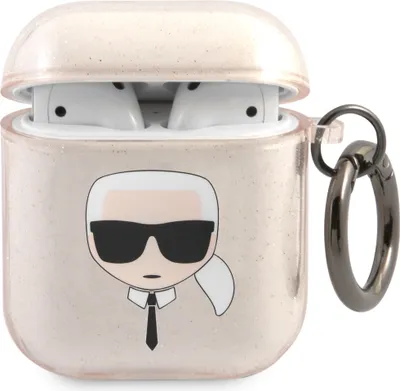 Produktbild von Fall Karl Lagerfeld Glitter Karl's Head Na Airpods 1/2 - Złote