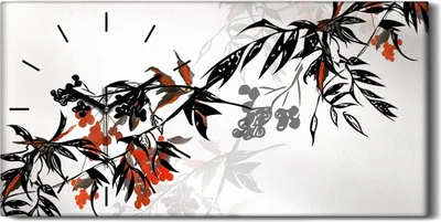 Produktbild von Wandkunst Leinwand Bild Uhr 60x30 Gemälde Abstrakte Früchte Ast Blätter - schwarze Hände
