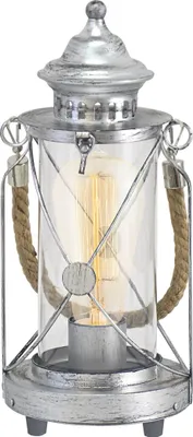 Produktbild von EGLO Tischlampe Bradford, 1 flammige Vintage Tischleuchte, Laterne, Nachttischlampe aus Stahl, Farbe: Silber antik, Glas: klar, : E27, inkl. Schalter