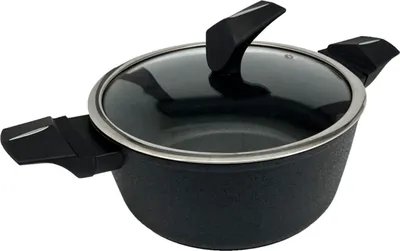 Produktbild von Bratentopf mit Glasdeckel mit ergonomischem Griff Antihaftbeschichtung Topf in Schwarz ø24 cm