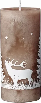 Produktbild von Foresta mit Hirsch durchgefärbte Stumpenkerzen Taupe 120 x 55 mm, 4 Stück