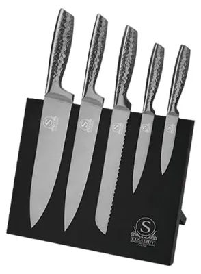 Produktbild von Messer-Set mit ergonomischem Griff - 6-teilig mit magnetischem Messerblock - Silber