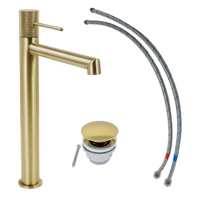 Produktbild von SCHÖNER WOHNEN-Kollektion Waschtischarmatur KADIA L, Mattgold, Wasserhahn geeignet für Aufsatzwaschbecken in Ihrem Bad