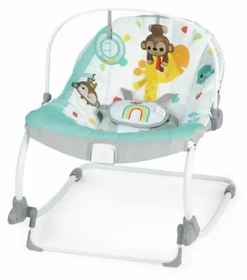 Productafbeelding van BRIGHT STARTS Regenboog-babyschommel. Blauw. Met rustgevende vibraties. 2 ligposities. Geschikt tot 30 maanden.