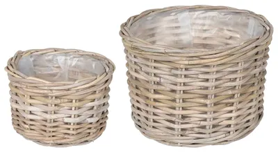 Produktbild von vidaXL Blumentopf Korb 2 Stk. Natürliches Grau Kubu Rattan