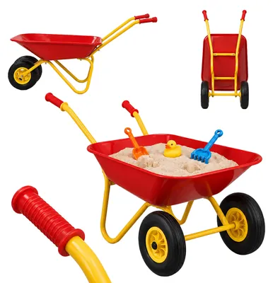 Imagen del producto de Relaxdays, carretilla para niños, con mangos antideslizantes, dimensiones: 43 x 74 x 36 cm, material: metal y plástico, carretilla infantil, color rojo, Imagen generada por IA