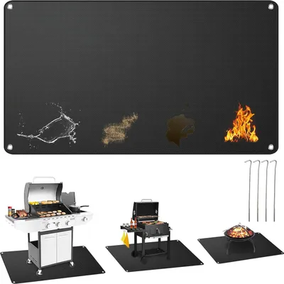 Produktbild von Grillmatte Bodenschutz, Grillschutzmatte Silikon-Glasfaser, Feuerschutzmatte Hitzebeständig bis 650℃ Hitzeschutzmatte, Grillunterlage Faltbare, für Gasgrill Holzkohlegrill, Boden, Rasen (100 * 120CM)