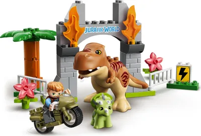 Produktbild von LEGO 10939 DUPLO Jurassic World Ausbruch des T-Rex und Triceratops, Dinosaurier Spielzeug Set für Kleinkinder ab 2 Jahren