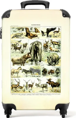 Produktbild von NoBoringSuitcases.com® Koffer Handgepäck Trolley Rollkoffer Kleine Reisekoffer mit 4 Rollen - Tiere - Illustration - Savanne - Natur - Vintage - Cabin Size < 55x40x23 cm & 55x40x20 cm - Fotokoffer - Kabinenkoffer - BoardgepäckHandgepäck Koffer 55x35x20 cm, 36L,