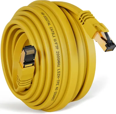 Produktbild von hb-digital CAT 8.1 Patchkabel flach 10 m RJ45 LAN Kabel U/FTP 2000 MHz 40 Gbit/s Kupfer LSZH gelb
