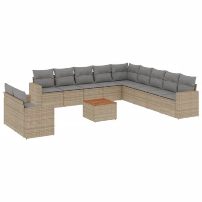Produktbild von vidaXL 12-tlg. Garten-Sofagarnitur mit Kissen Beige Poly Rattan