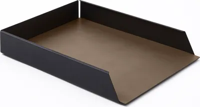 Produktbild von Büro Briefablage Metall Schwarz A4 Stapelbar cm 32.5 x 24.2 x H.5 - Innerer Boden Leder Taubengrau - Hergestellt in Italien