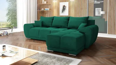 Produktbild von Easy Furniture Velvet Ecksofa in L-FORM Universelle Seitenauswahl 289 x 189 cm - Sofa mit Schlaffunktion - Schlafsofa mit Bettkasten - Farbe: Grün
