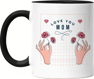 Produktbild von Love You Mom Tasse Schwarz Liebe Blumenmotiv Geschenkidee Muttertag Geburtstag