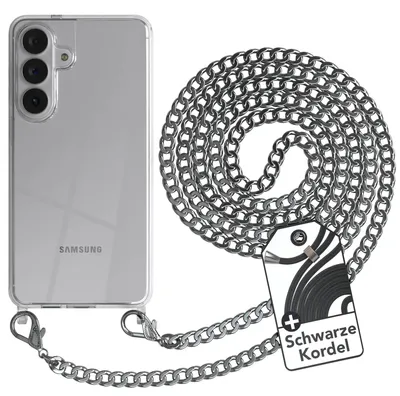 Produktbild von EAZY CASE Metall Handykette für Samsung Galaxy S26 Plus, Handyhülle mit Umhängeband, Silikonhülle, Metallkette für Smartphone in Silber