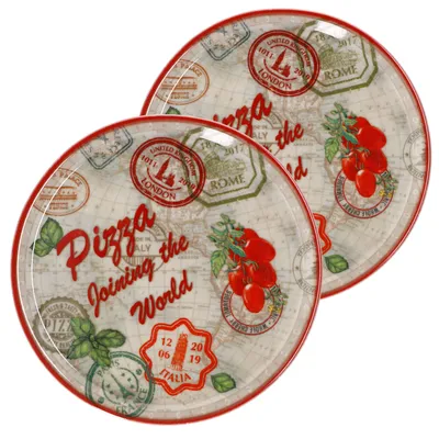 Zdjęcie produktu dla zestaw 2 talerzy do pizzy Rome czerwony Ø 33 cm talerz do serwowania XL talerz porcelanowy
