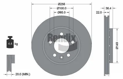 Produktbild von BENDIX Braking Bremsscheibe Hinten für VW Golf IV Schrägheck (1J1) 256mm BDS1356