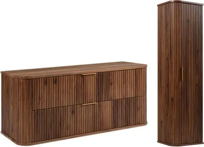 Produktbild von RODAN | Badmöbel Set - 120,4 cm - 2-teilig - Dunkelbraun - Hochwertige MDF Fronten - Badezimmermöbel - Hochschrank - Waschbeckenunterschränke