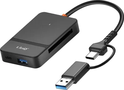 Immagine prodotto di LinQ, lettore di schede hub USB e USB-C 8in1 con funzione di ricarica, nero