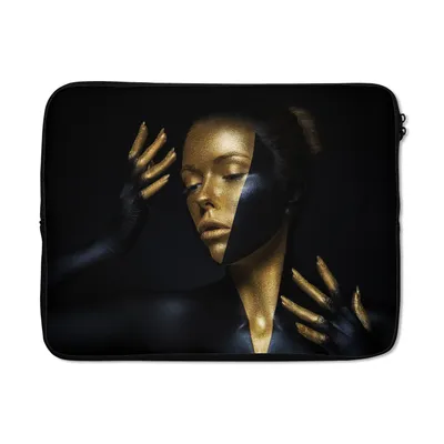 Produktbild von MuchoWow® Laptop Hülle 17 Zoll Laptoptasche Make-up - Kunst - Frau - Luxus - Gold - Zipper - Schutzabdeckung