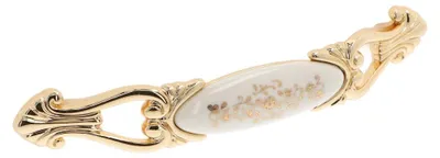 Image de Poignée pour meubles en zamac et Porcelaine Entraxe 128mm plaqué or