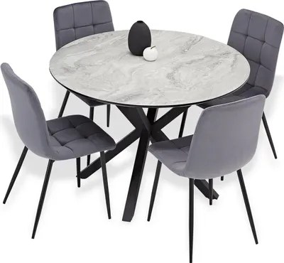 Produktbild von Homestyle4u Essgruppe mit 4 Stühlen 5 tlg Esstischset Sitzgruppe Esstisch rund Samt 3086 Esszimmergruppe