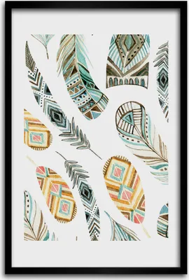 Produktbild von Bild - Bilderrahmen - 40 cm x 60 cm - MDF - Rahmen - Wandkunst - Ethnische Federn