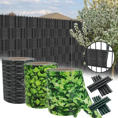Obrázek produktu pro LARS360 105m x 19cm PVC fólie na ochranu soukromí | Dvojitá drátěná plotová fólie s 60 upevňovacími sponami | 450g/m² ochrana proti větru| Ratanový antracit