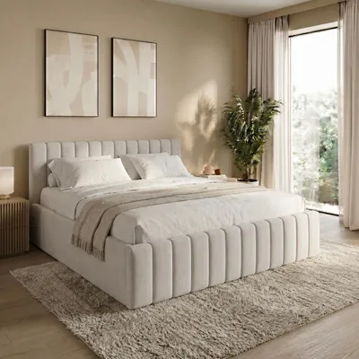 Produktbild von Home Collective Polsterbett 160x200 cm Bett inkl. Lattenrost Doppelbett Bettgestell | weicher Chenille-Stoff | Schlafzimmer Jugendzimmer Bettgestell | bis 240 kg belastbar | Hellbeige, KI-generiertes Bild