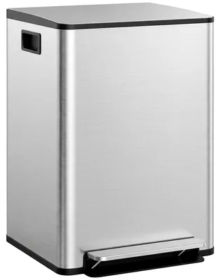 Produktbild von Mülleimer mit 2x30L Fächern, Soft-Close-Deckel, Fingerabdrucksicher, Edelstahl, Silber