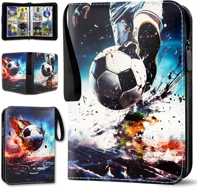 Image de Album de collection pour cartes de football, avec 50 pages et 400 compartiments pour cartes, album de cartes à collectionner portable avec des pochettes pour 4 cartes, classeur de cartes à collectionner en cuir PU