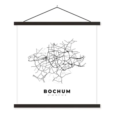 Produktbild von MuchoWow® Textilposter Deutschland - Bochum - Stadtplan - Karte - Schwarz-Weiß - Karte 90x90 cm mit schwarzem Rahmen - Magnetisches
