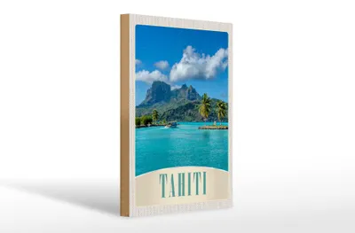 Produktbild von Holzschild Reise 20x30cm Tahiti Amerika Insel blaues Meer