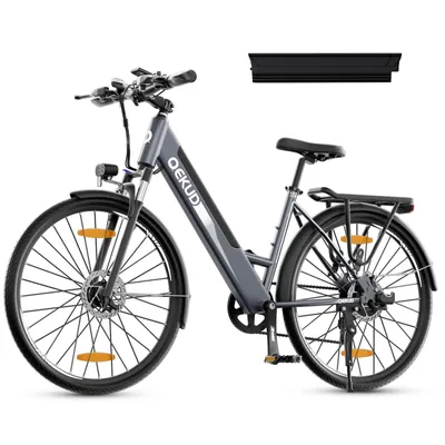 Produktbild von Qekud Doppelbatterie 26'' E-Bike, Elektrofahrrad Trekkingrad e-City Fahrrad Doppelbatterie 36V Lithium Batterie, 250W Motor, EU-konformes grau