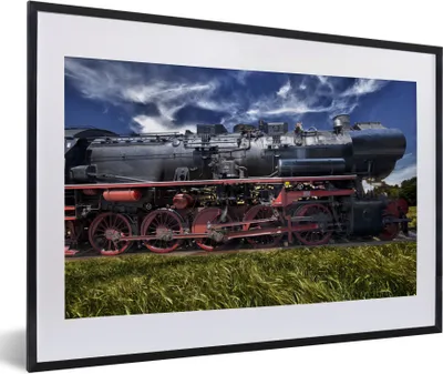 Produktbild von MuchoWow® MuchoWow® Gerahmtes Poster Dampflokomotive auf einem Feld 60x40 cm - Poster mit zchwarzem Bilderrahmen - Schlafzimmer - Plakat in Rahmen - Drucken