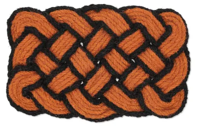 Zdjęcie produktu dla Wycieraczka Relaxdays z włókna kokosowego, wzór w węzły, 75 x 45 cm, wykonana ręcznie, dwustronna, wycieraczka przydrzwiowa, pomarańczowo-czarna