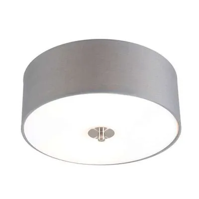 Produktbild von QAZQA - Modern Country Deckenleuchte I Deckenlampe I Lampe I Leuchte grau 30 cm - Drum mit SchirmI 2-flammig I Wohnzimmer I Schlafzimmer - Textil Rund - LED geeignet E27