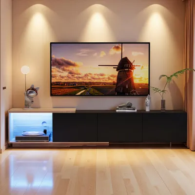 Produktbild von ProximaX TV-Lowboard in Schwarz – Ausziehbar, mit sensoraktivem LED-Licht, mit 3 Push-to-Open Schubladen – Modern für jedes Wohnzimmer