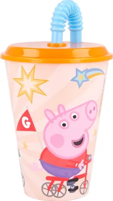 Obrázek produktu pro Dětský kelímek na pití Peppa Pig s víčkem a brčkem 430 ml bez BPA