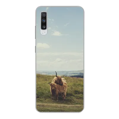 Produktbild von MuchoWow® Handyhülle Schutzhülle Hülle für Samsung Galaxy A70 Schottische Highlander - Gras - Wolken - Tiere Silikon Softcase Handy Hülle - Schutzhaube