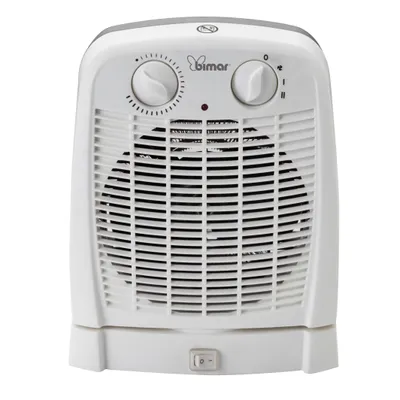 A white electric heater with gray accents is shown against a white background.